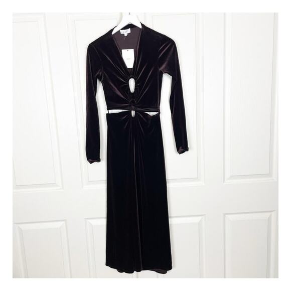 A.L.C. Maeve Java Brown Cut Out Velvet Midi Dress NWT - Picture 3 of 12